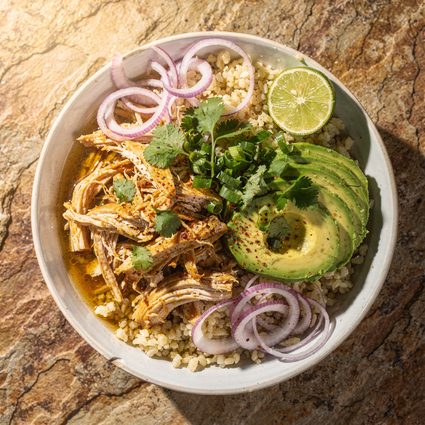 Pressure Cooker Pulled Chicken & Cauliflower Rice Bowls